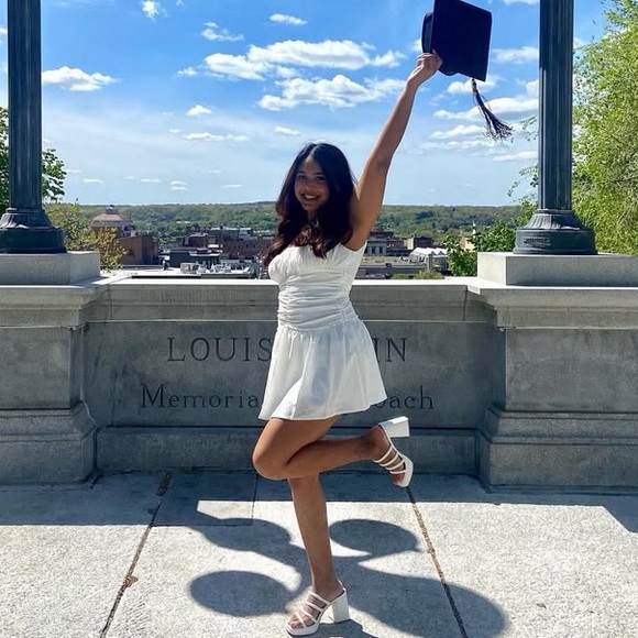 Peppermayo White Ruched Graduation Mini Dress - Picture 2 of 6